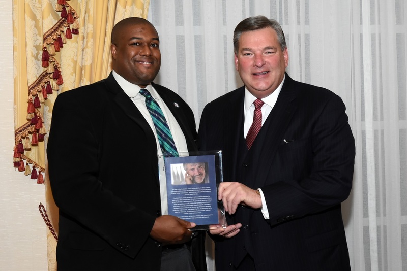 Alan Levin, right, senior advisor for SoDel Concepts, accepts the first Matt Haley Leadership Award from Dr. Dan Young, chair of the Leadership Delaware alumni council. The award was given posthumously to Haley, who was a member of Leadership Delaware’s Advisory Board. SOURCE SUBMITTED